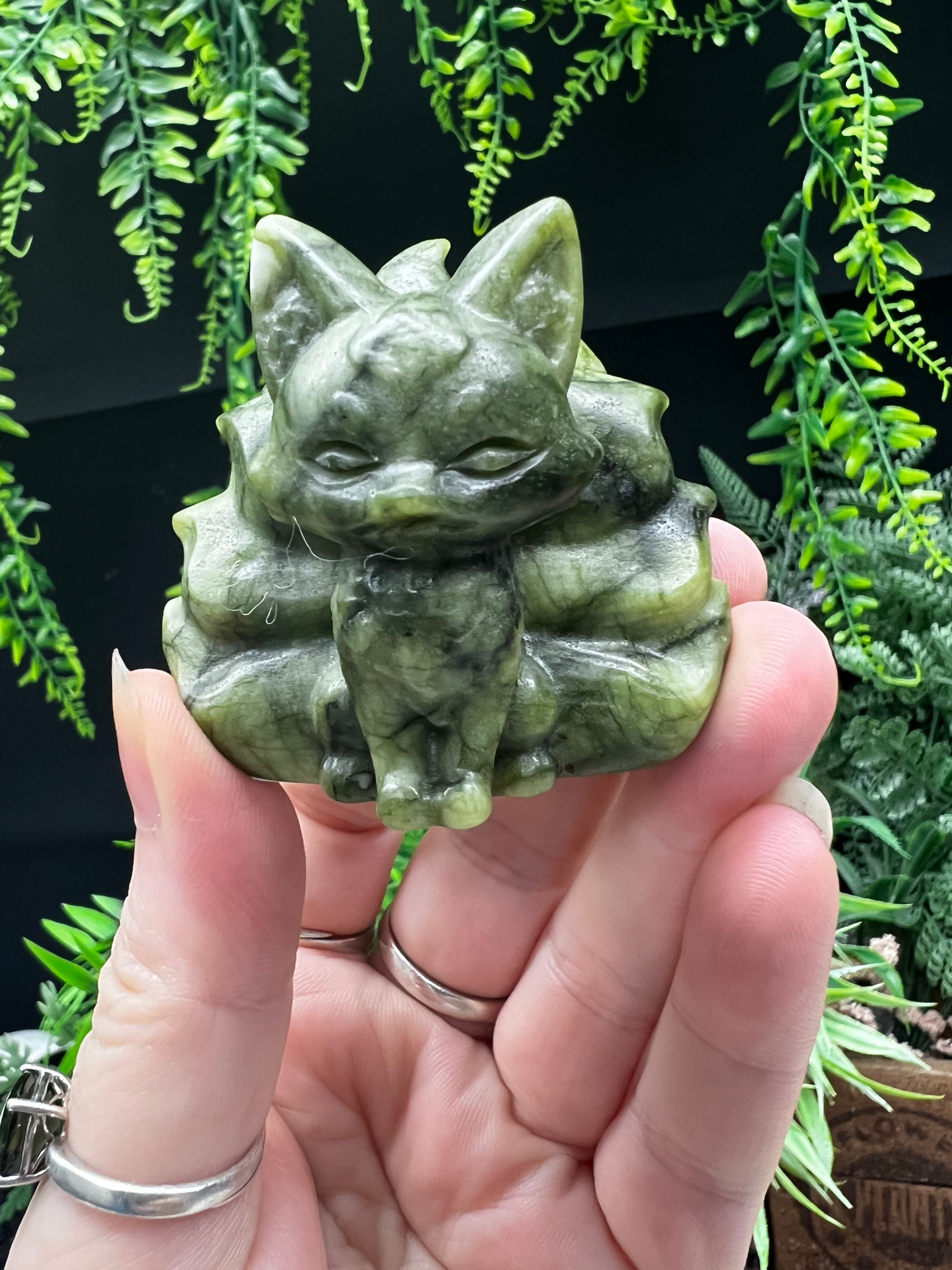 NEPHRITE JADE 9 TAIL FOX CARVING