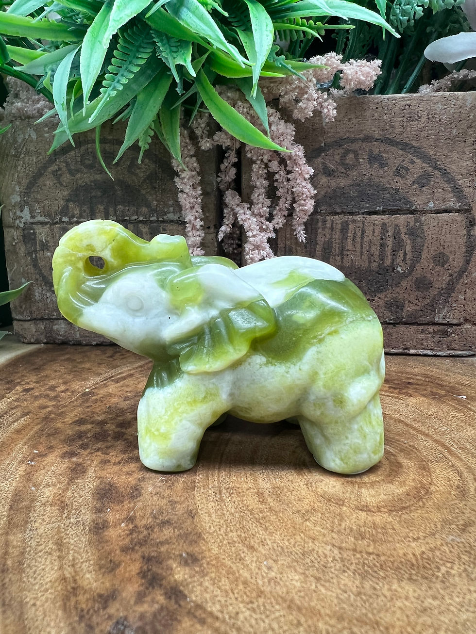 Thumbnail: BANDED GREEN JADE ELEPHANT CARVING