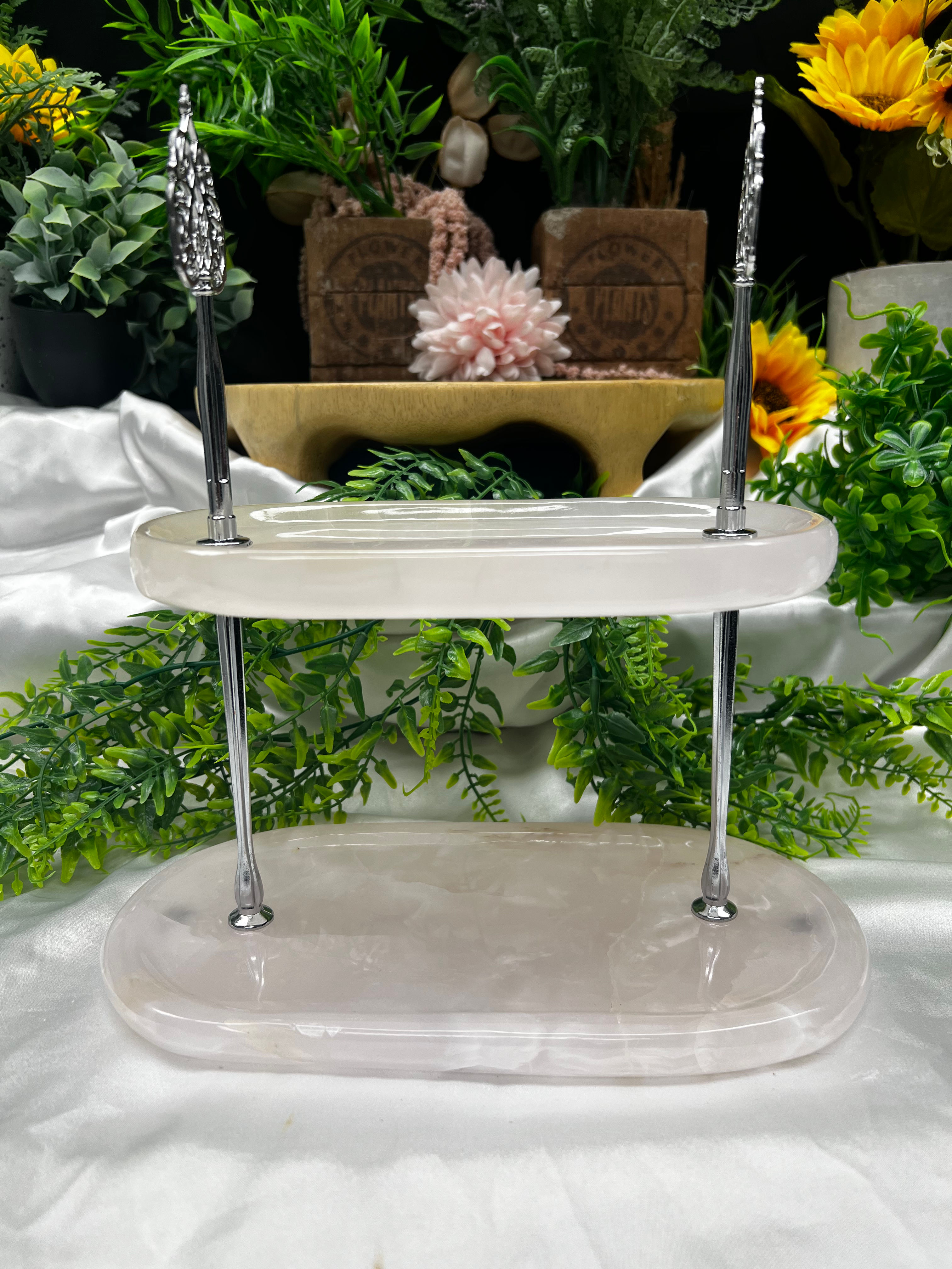 PALE PINK CALCITE 2 TIER SHELF