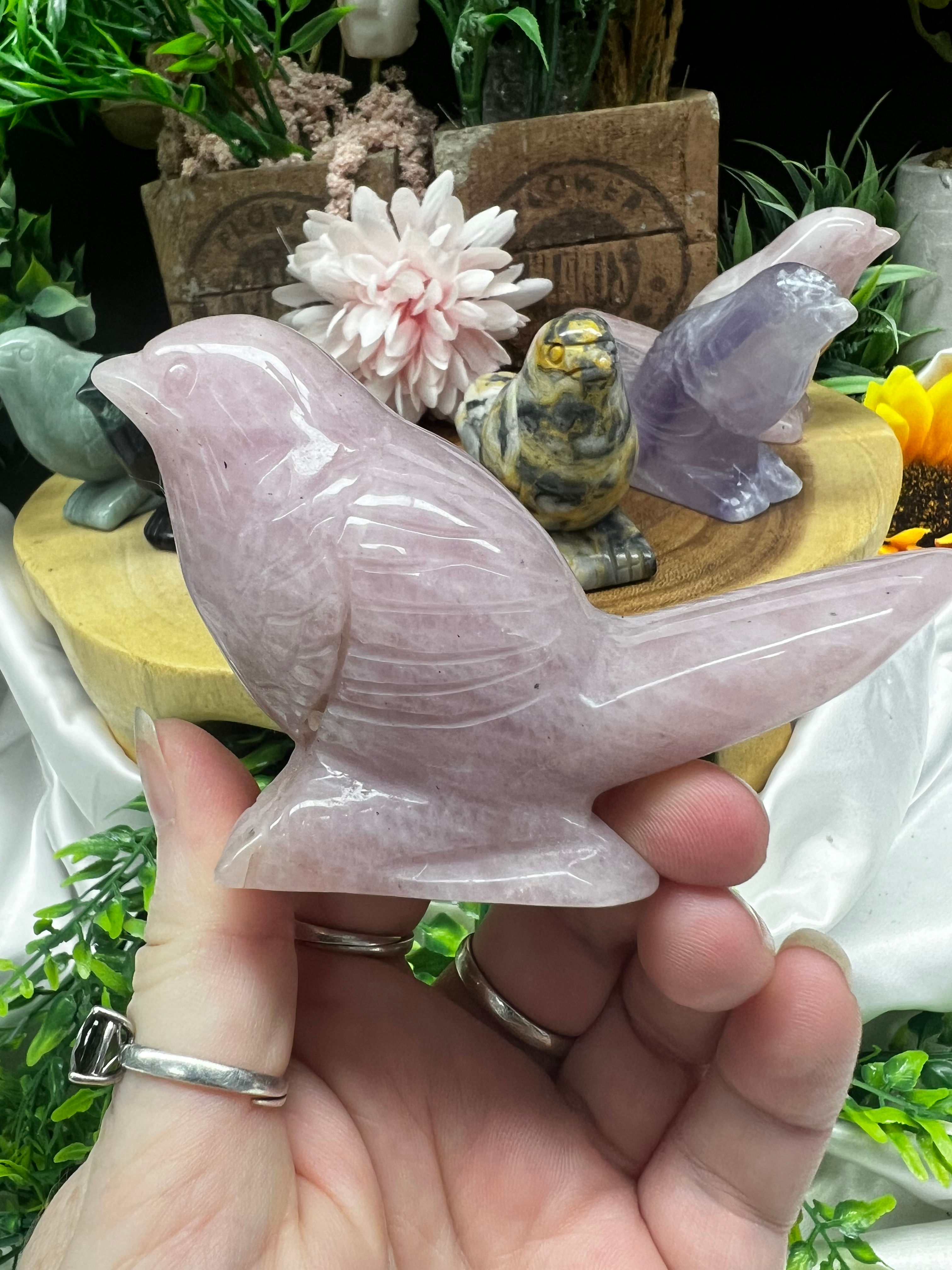ROSE QUARTZ CANARY CARVING - 4