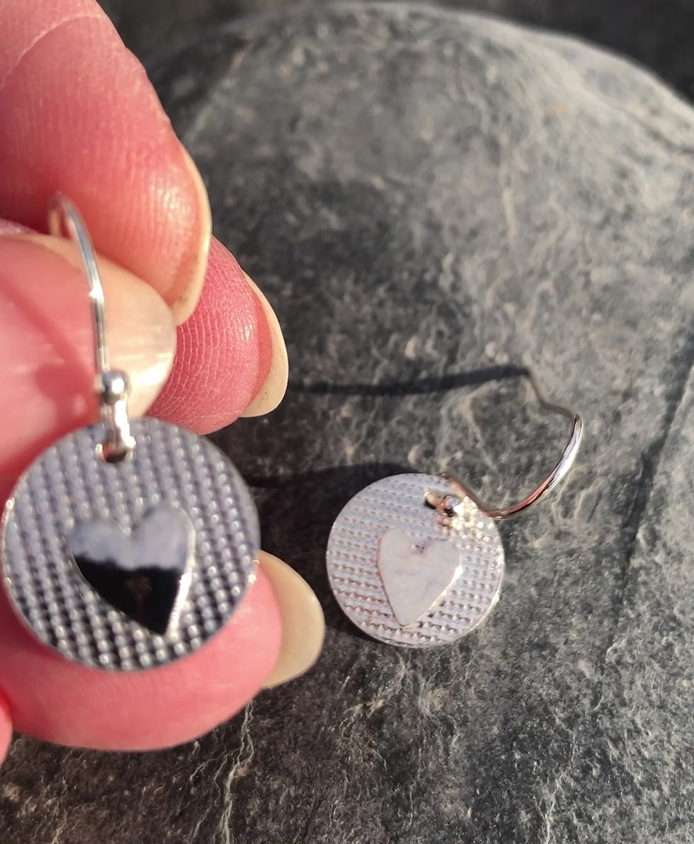 Thumbnail: Textured Silver Heart Disc Earrings
