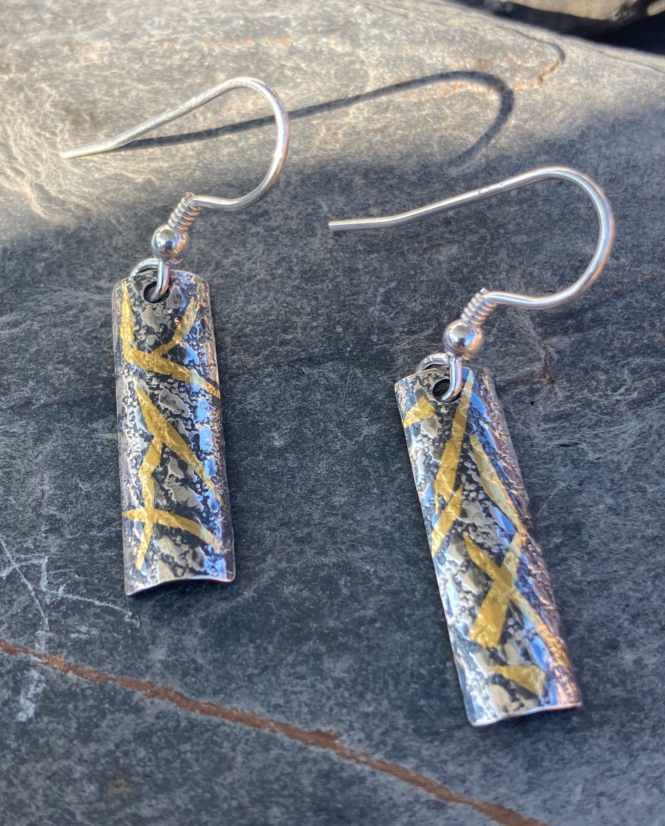 Silver & 24k Gold Keum Boo Lace Textured Earrings