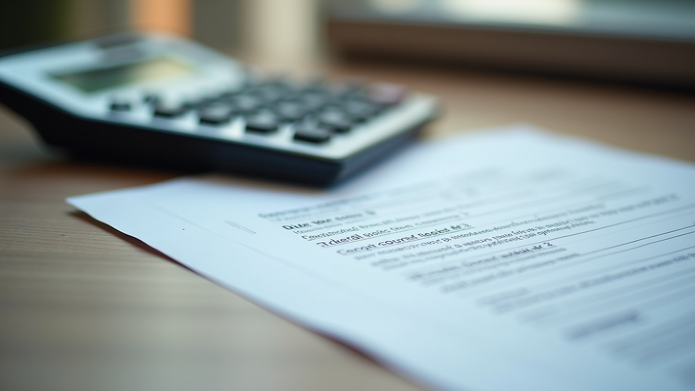 Close-up view of legal documents and calculator on a desk