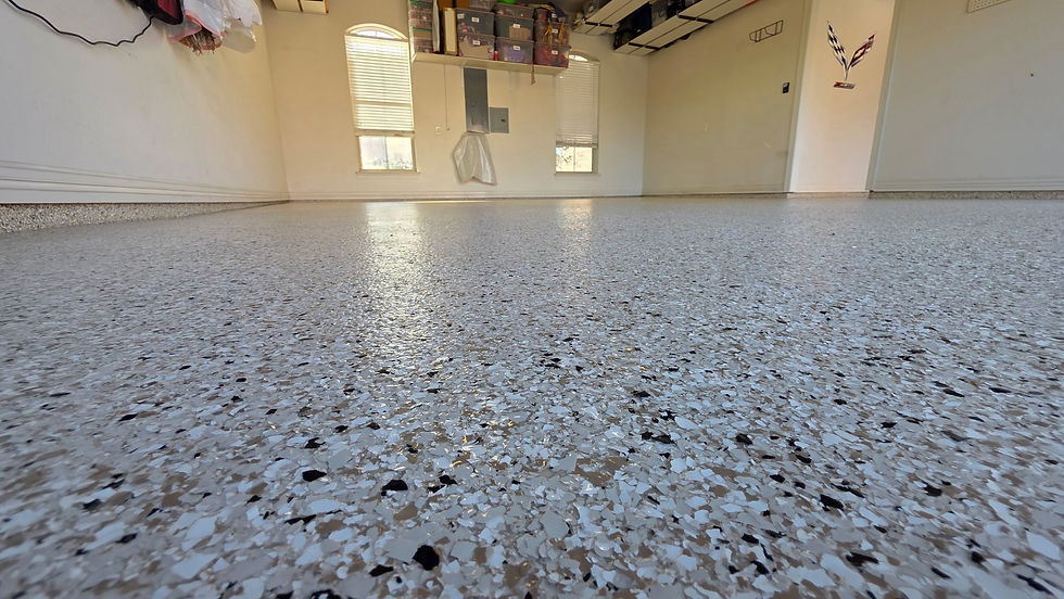 Printable epoxy flake floor installation checklist showing required equipment, tools, PPE, and products needed to complete a professional flake floor system.