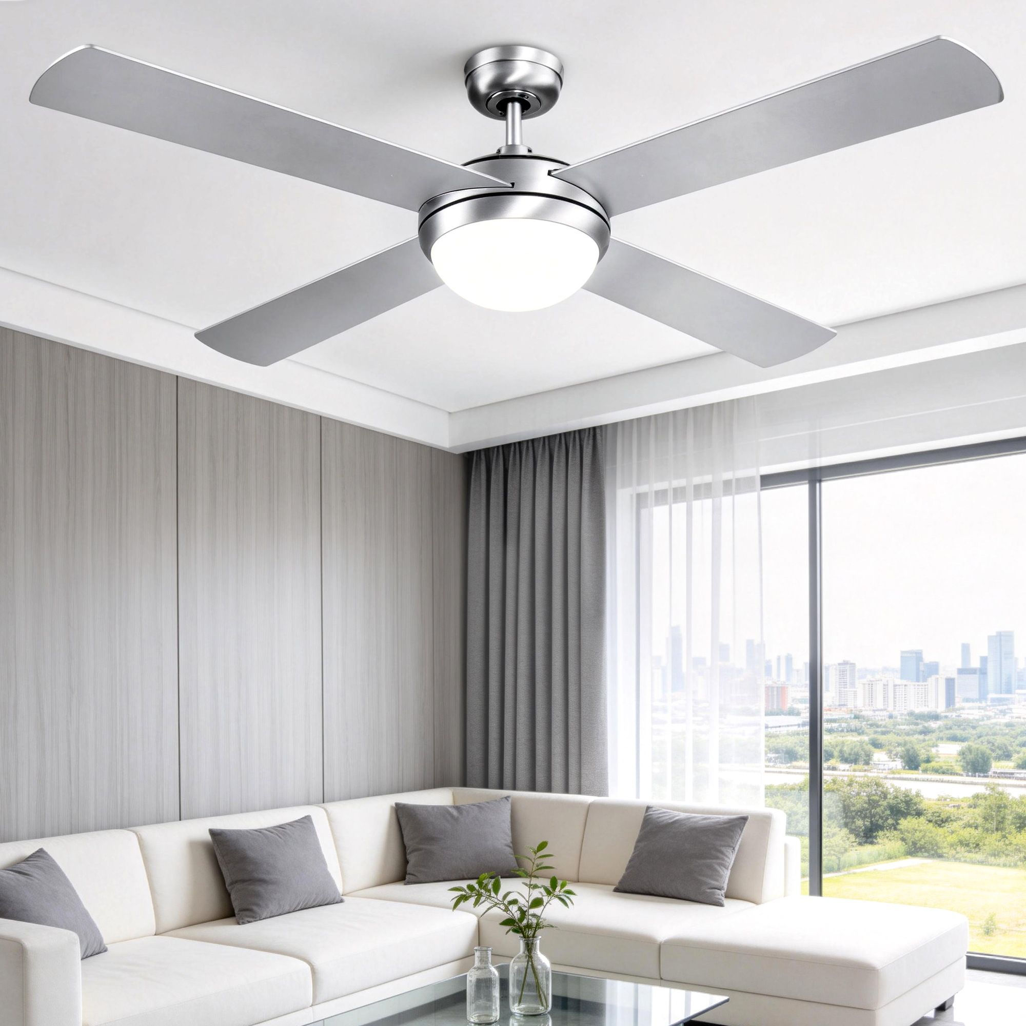 Devanti 52'' Ceiling Fan DC Motor w/Light w/Remote - Silver