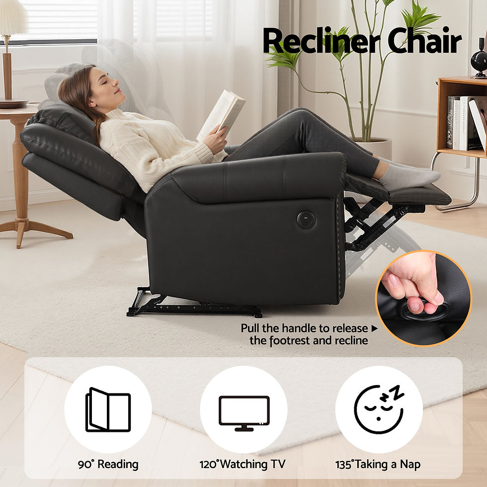 Thumbnail: Artiss Leather Manual Recliner Chair with USB Charge Port, Overstuffed Armchair – alternate product view 4