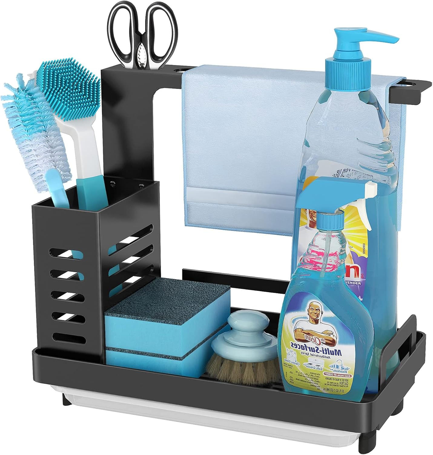 CARLA HOME Kitchen Sink Caddy Organizer with Sponge, Soap & Brush Storage and