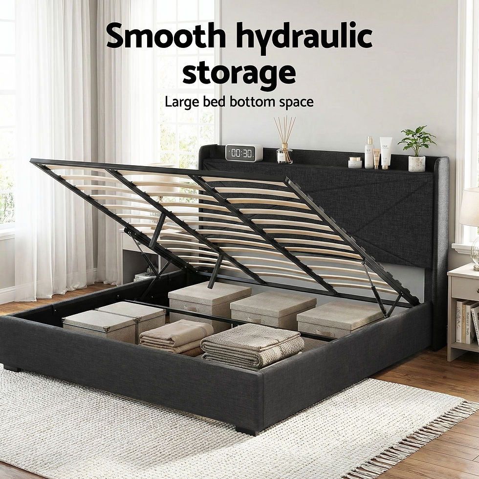 Thumbnail: Artiss King Bed Frame Gas Lift Storage Bed with Charging Ports Upholstered – alternate product view 8