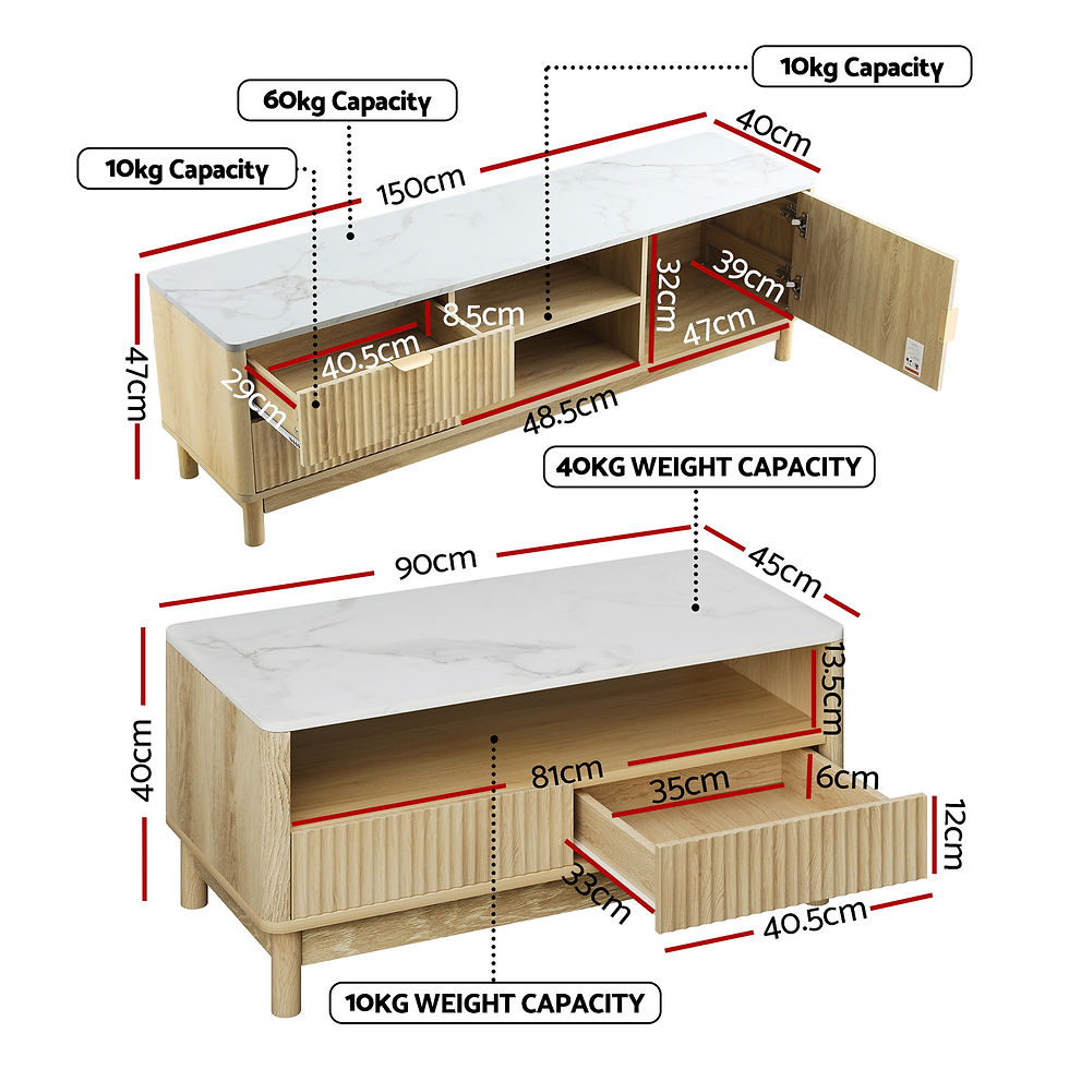 Artiss TV Unit & Coffee Table Set Storage Drawers Pine – alternate product view 2