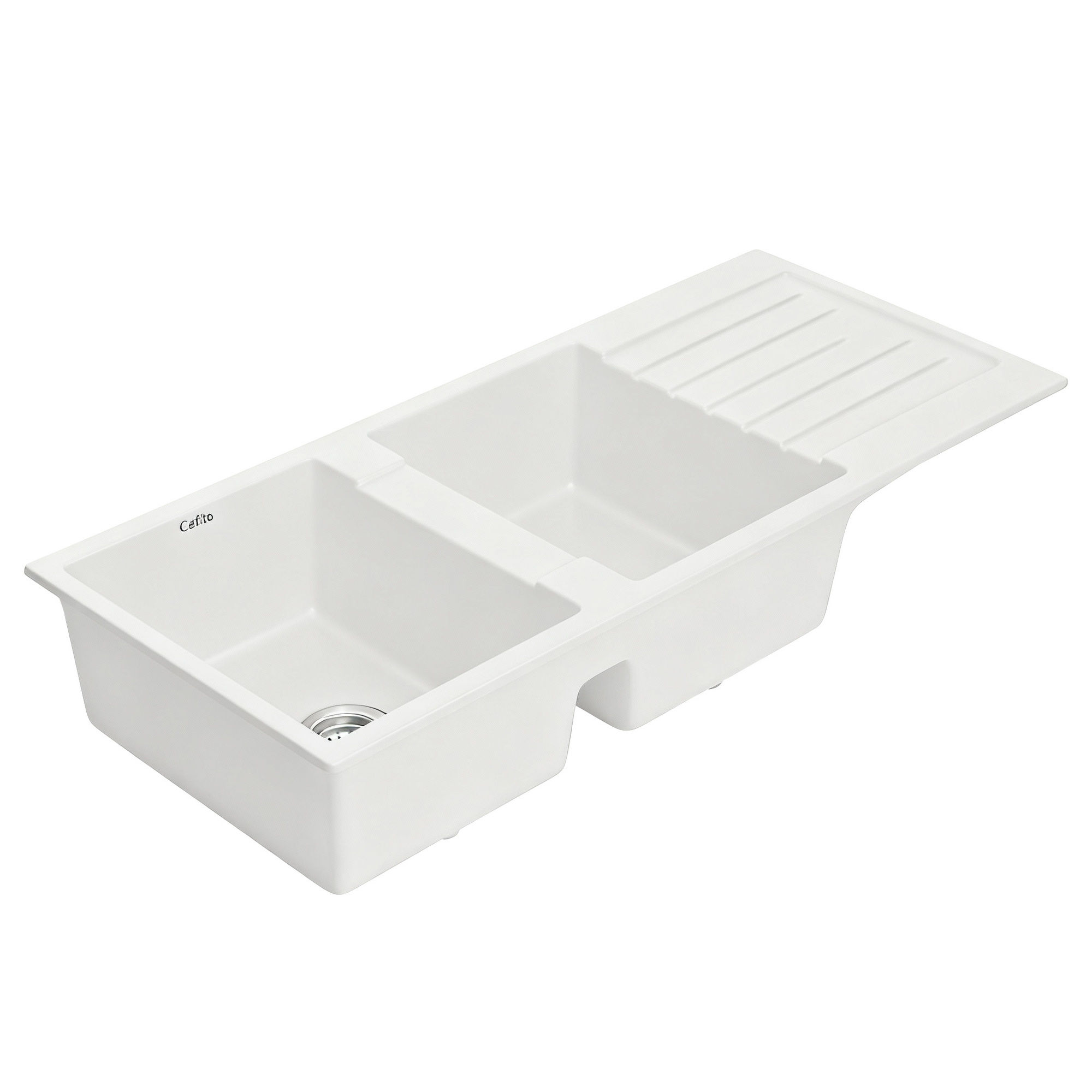 Cefito Kitchen Sink 116x50cm Granite Stone Sink Double Bowl White