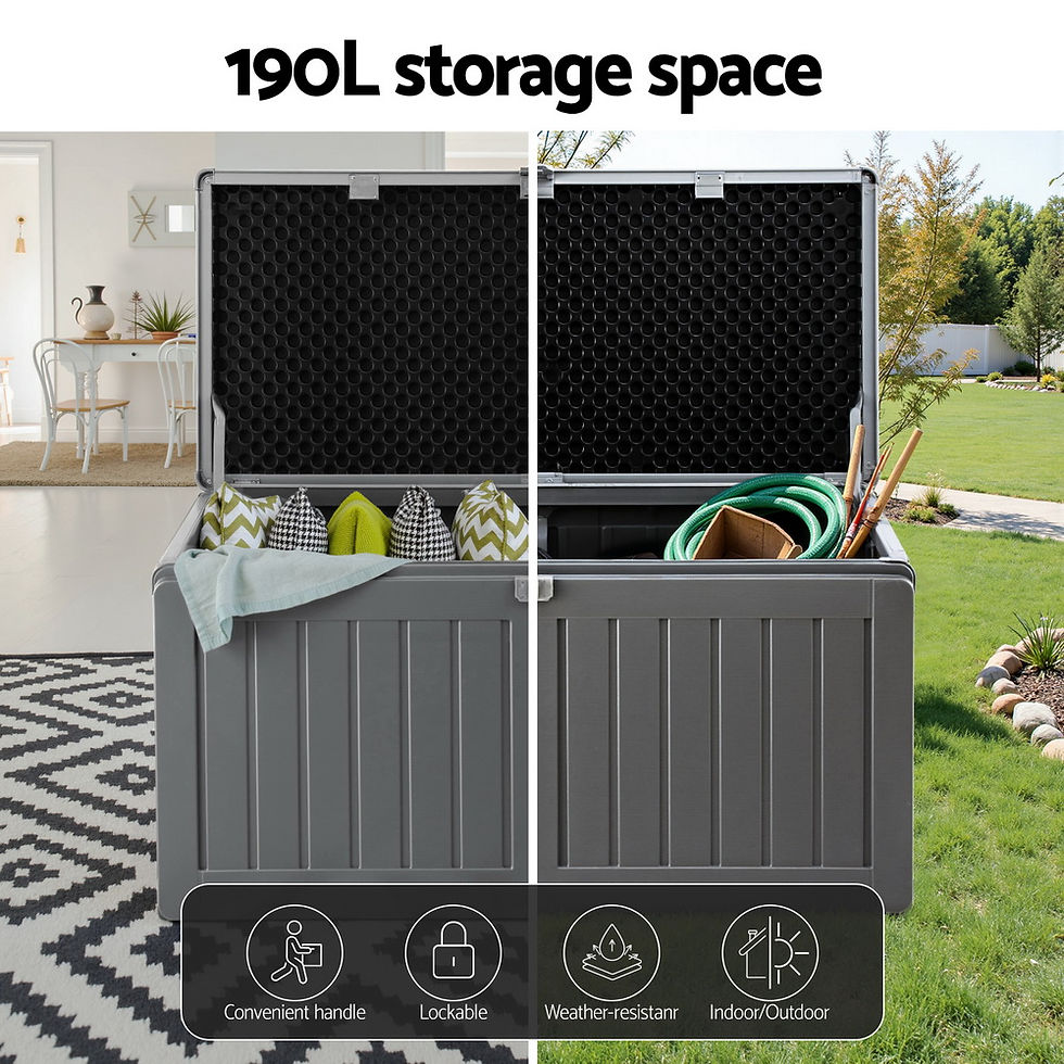 Thumbnail: Gardeon Outdoor Storage Box 190L Container Lockable Garden Bench Tool Shed Black – alternate product view 4