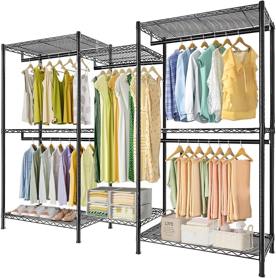 CARLA HOME Heavy Duty Clothing Garment Rack Organizer with Hanging Rods &