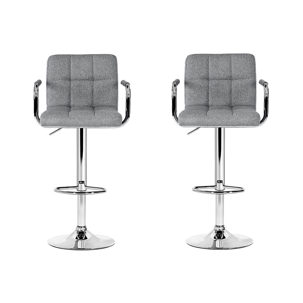 Thumbnail: Artiss 2x Bar Stools Fabric Gas Lift w/Armrest Grey – alternate product view 3