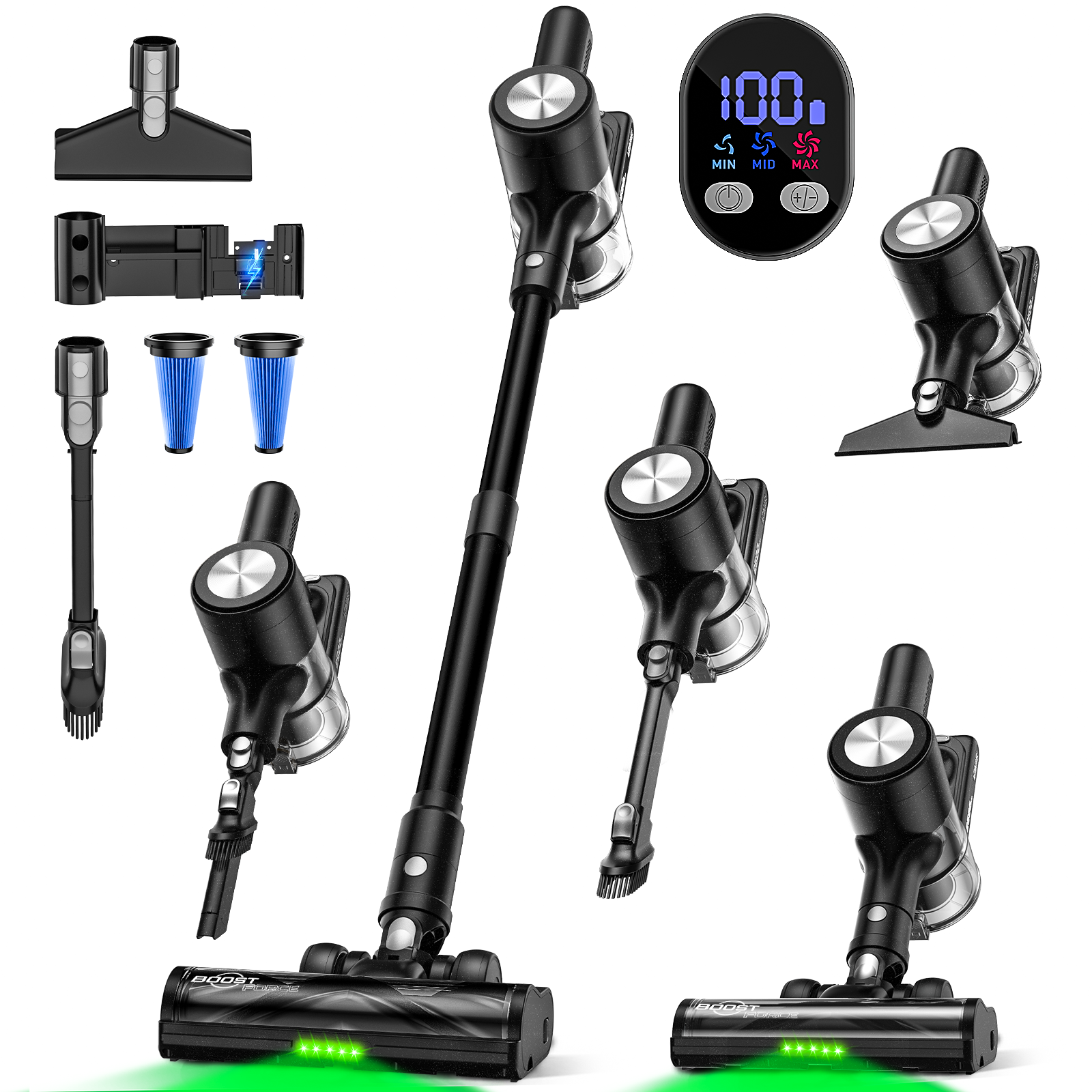 Cordless Vacuum Cleaner, 55Kpa/55Mins Vacuum Cleaners for Home. Self-Standing St