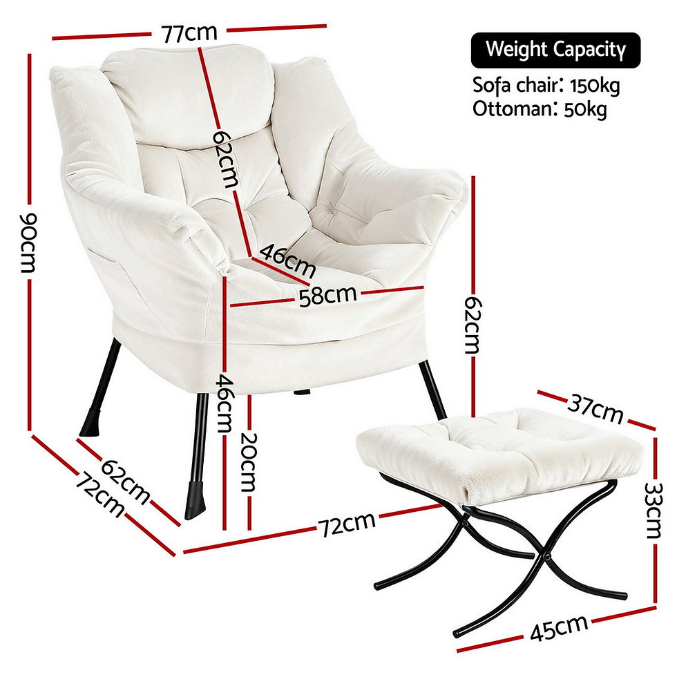Artiss Armchair Accent Chair Ottoman Lounge Footrest Velvet White – alternate product view 2