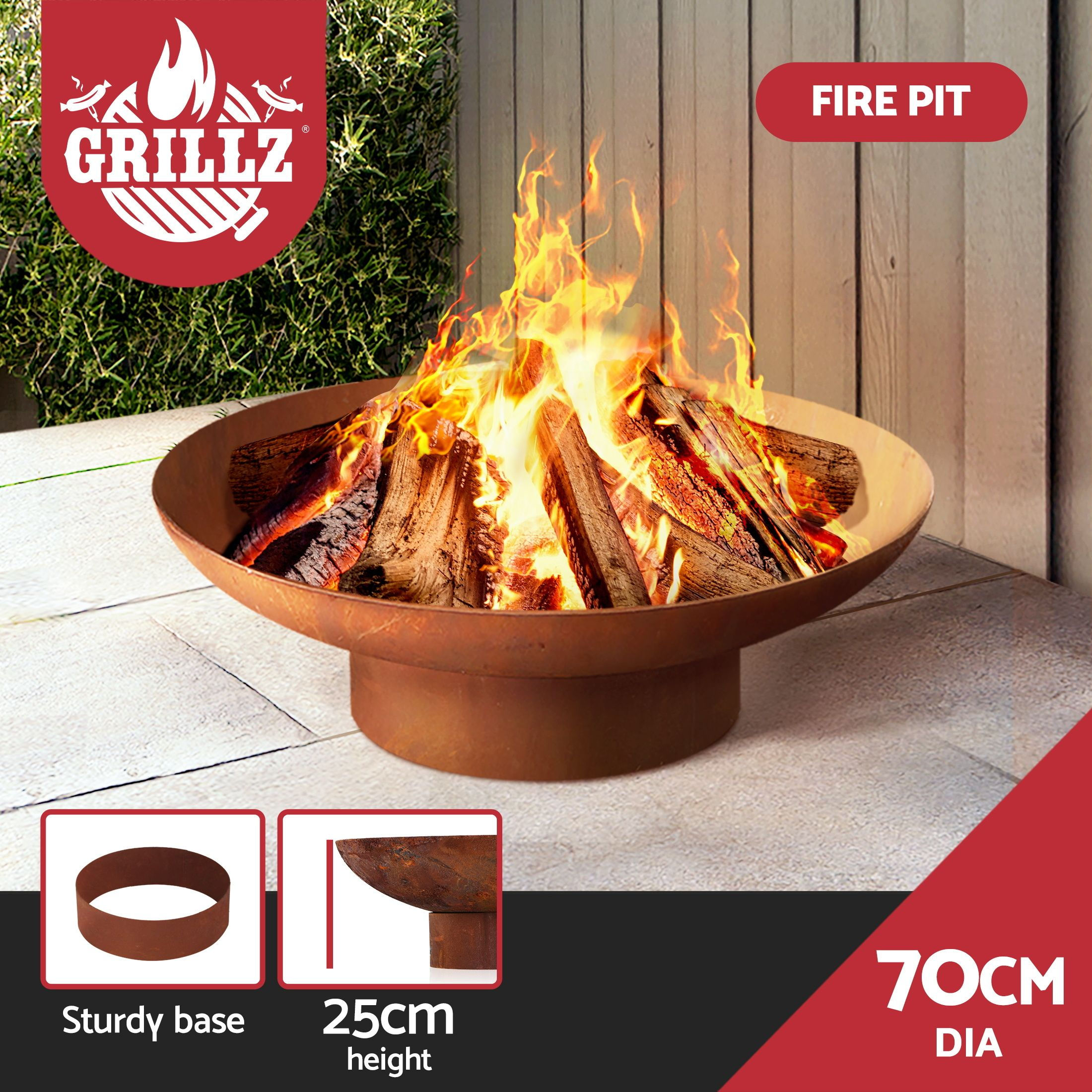 Grillz Fire Pit Bowl Cast Iron Rustic 70cm - product image