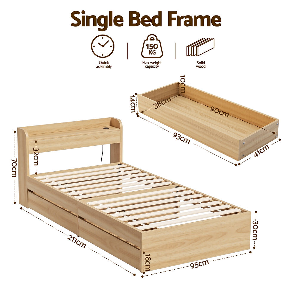 Artiss Single Bed Frame with 2 Storage Drawers Platform Bed Base with USB Ports – alternate product view 2