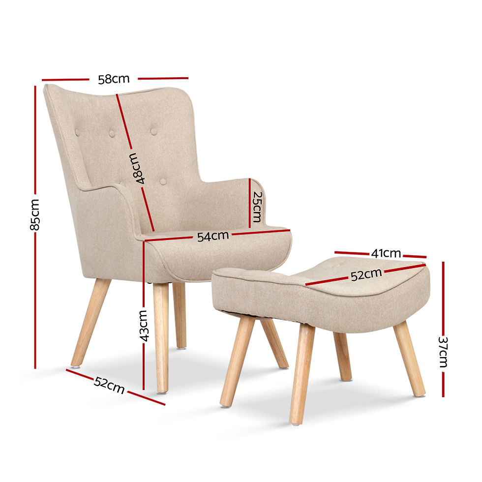 Artiss Armchair Set with Ottoman Beige Lansar – alternate product view 2
