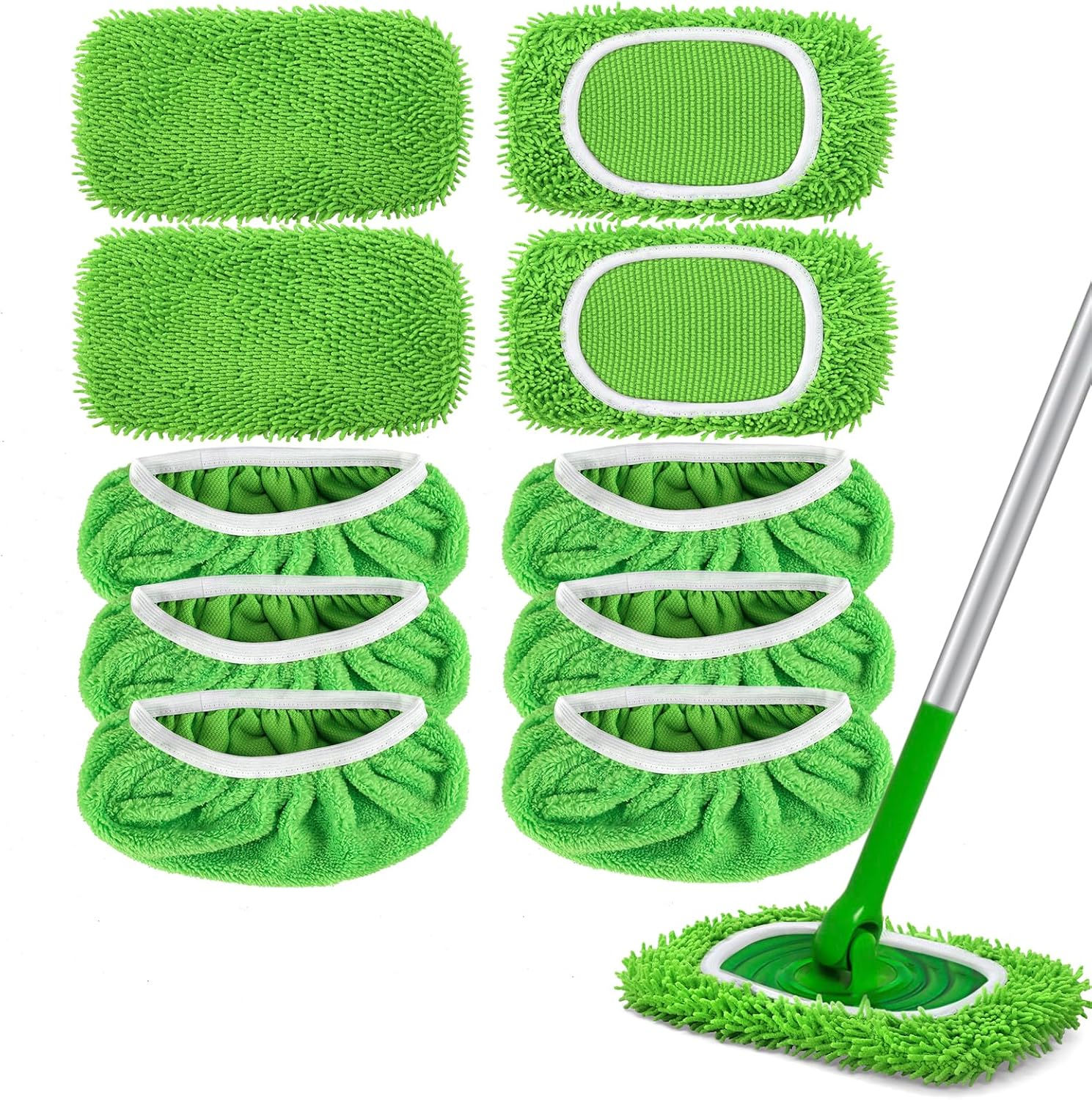 4+6 Pack Reusable Microfiber Mop Pads Compatible with Swiffer Sweeper- Dry