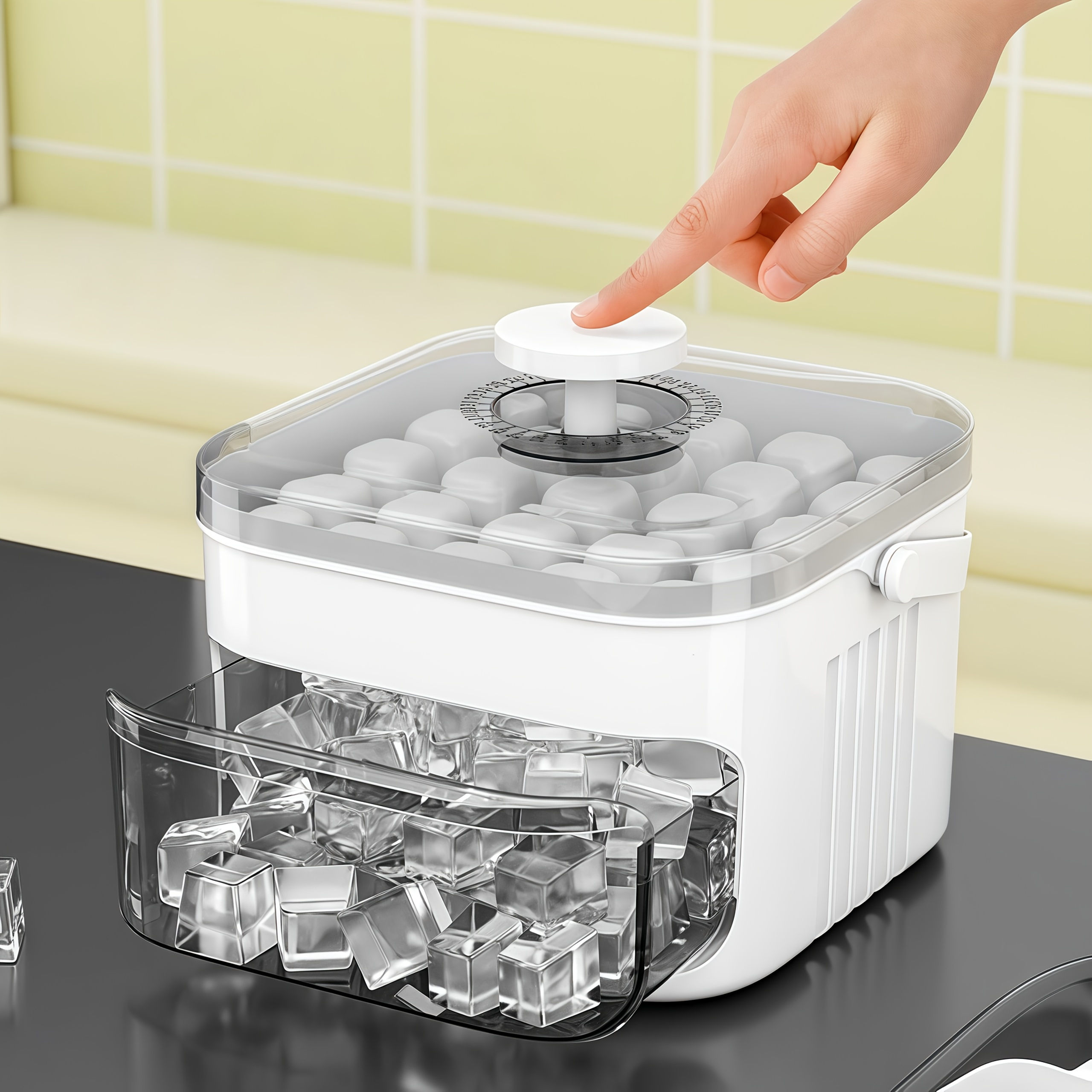 1PC Refrigerator Ice Cube Mold, Manual Press Two-Layer Design, Large Capacity Food-Grade PP Material, Suitable for Refri