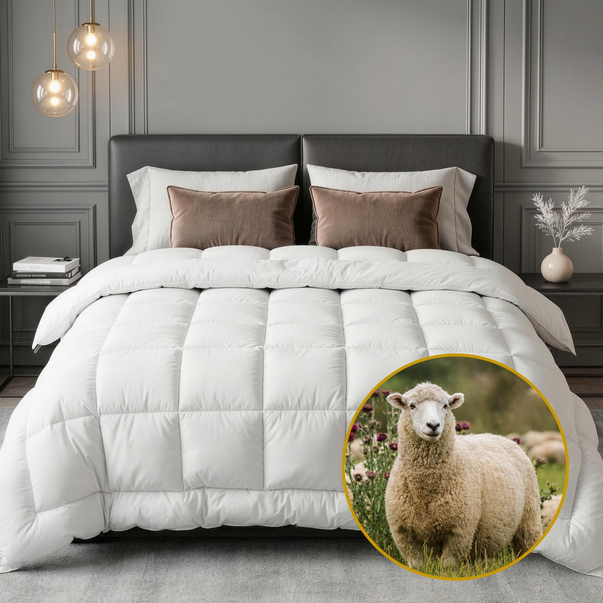 Giselle Bedding Wool Quilt 800GSM Extra Thick King Winter Doona Baffle Box