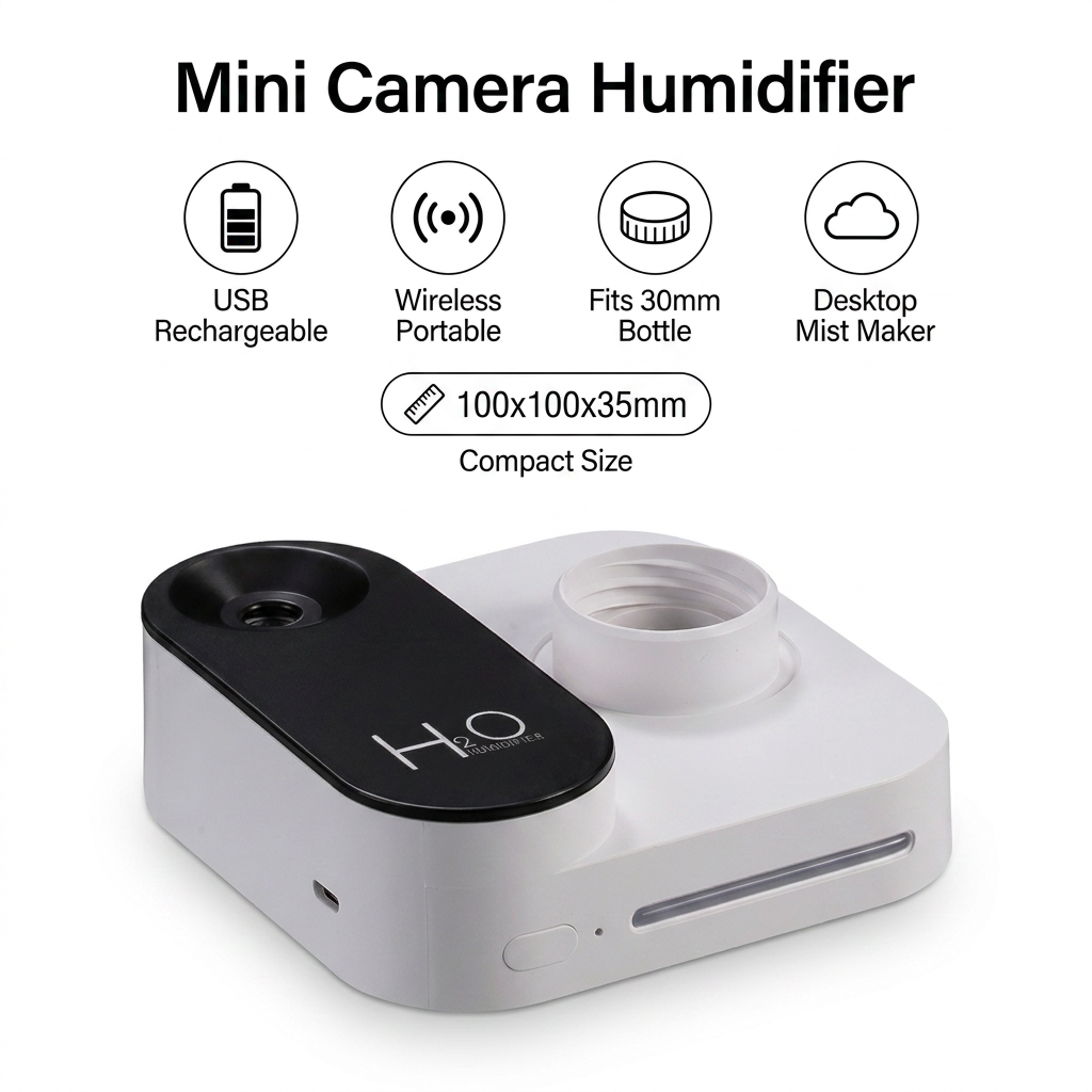 White Mini Camera Humidifier, USB Rechargeable Portable Water Bottle Humidifier
