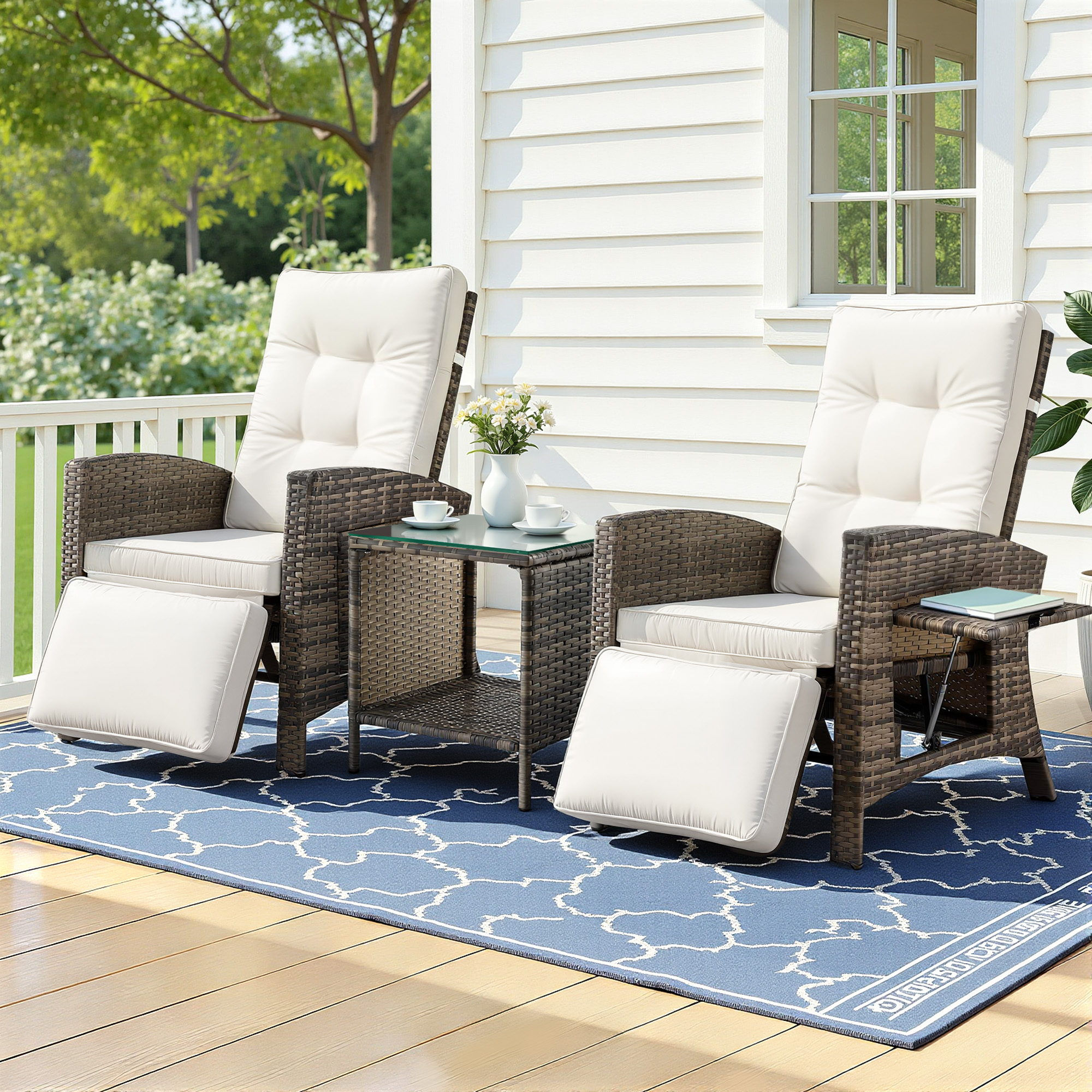 Gardeon 3PC Outdoor Bistro Set Recliner Chairs Table Sun lounge Patio Furniture