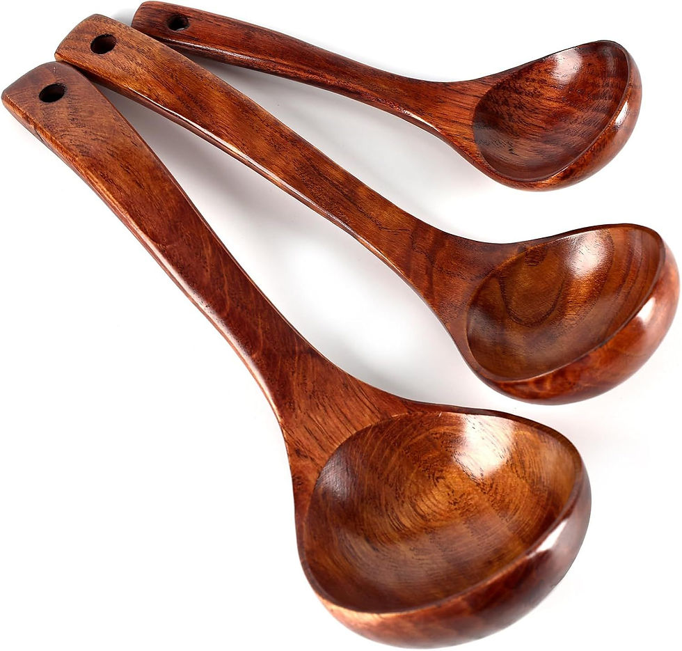 Wooden Ladle for Soup, 3 Size Wooden Spoons for Deep Pot & Bowl, Heat Resistant