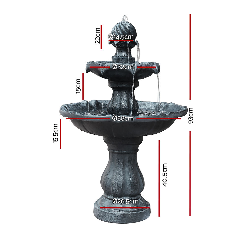 Gardeon Solar Water Feature 3-Tier Fountain with Pump Kit Bird Bath 93CM Black – alternate product view 2