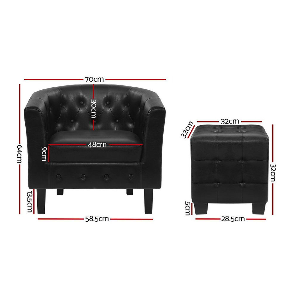 Artiss Armchair Set with Ottoman Black Ava – alternate product view 2