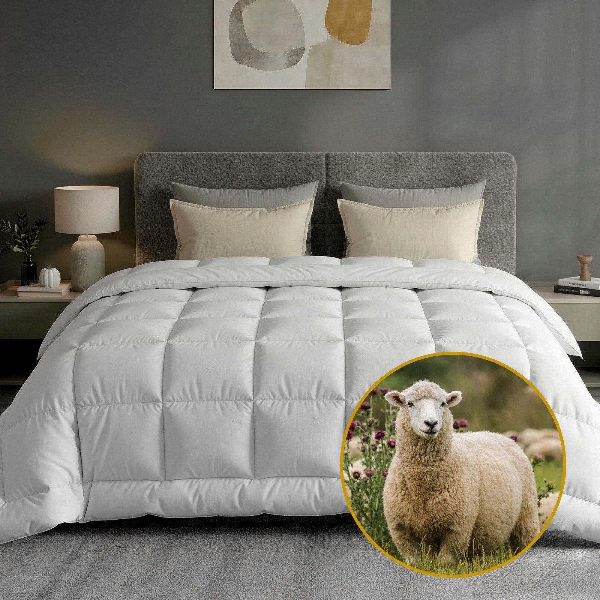 Giselle Bedding Wool Quilt 500GSM Thick Queen Winter Doona Baffle Box
