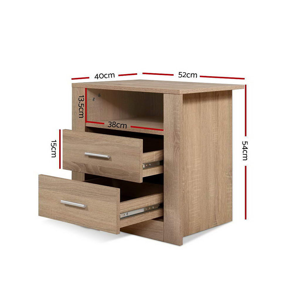 Artiss Bedside Table 2 Drawers with Shelf - TARA Oak – alternate product view 2