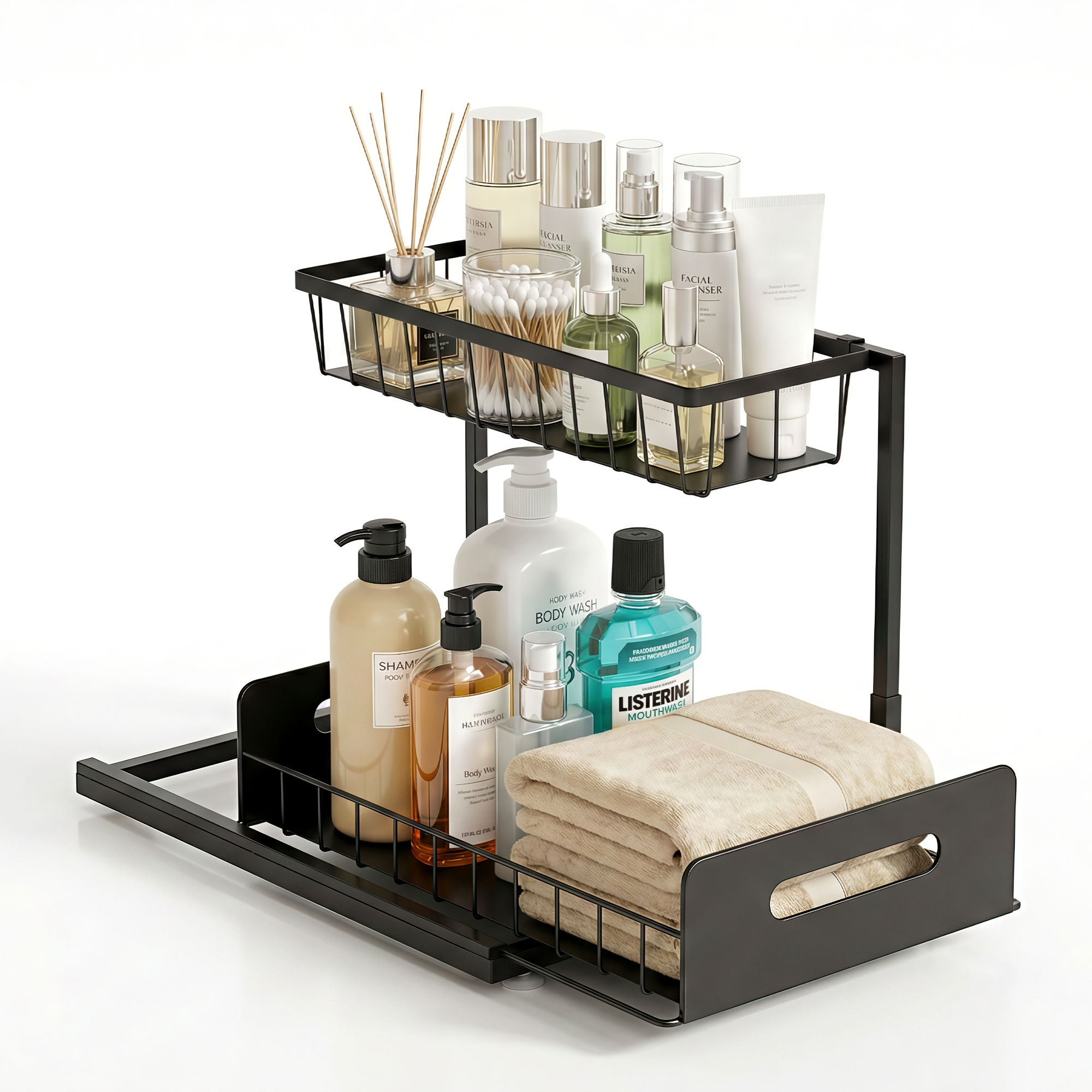 Artiss Under Sink Organizer Storage L Shape 1 Pull Out Drawers Kitchen Cabinet