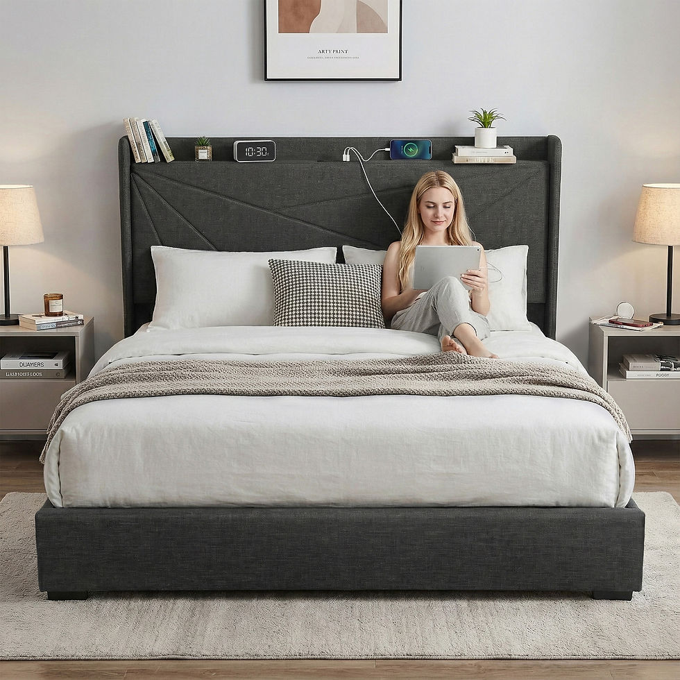 Thumbnail: Artiss King Bed Frame Gas Lift Storage Bed with Charging Ports Upholstered – alternate product view 10