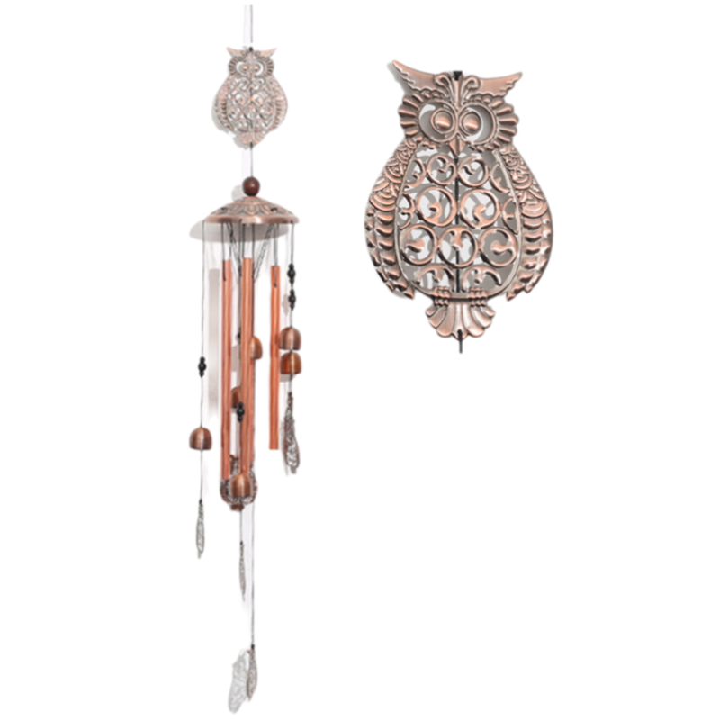 90cm Large Creative Owls Vintage Metal Tube Wind Chimes - Handcrafted Musical