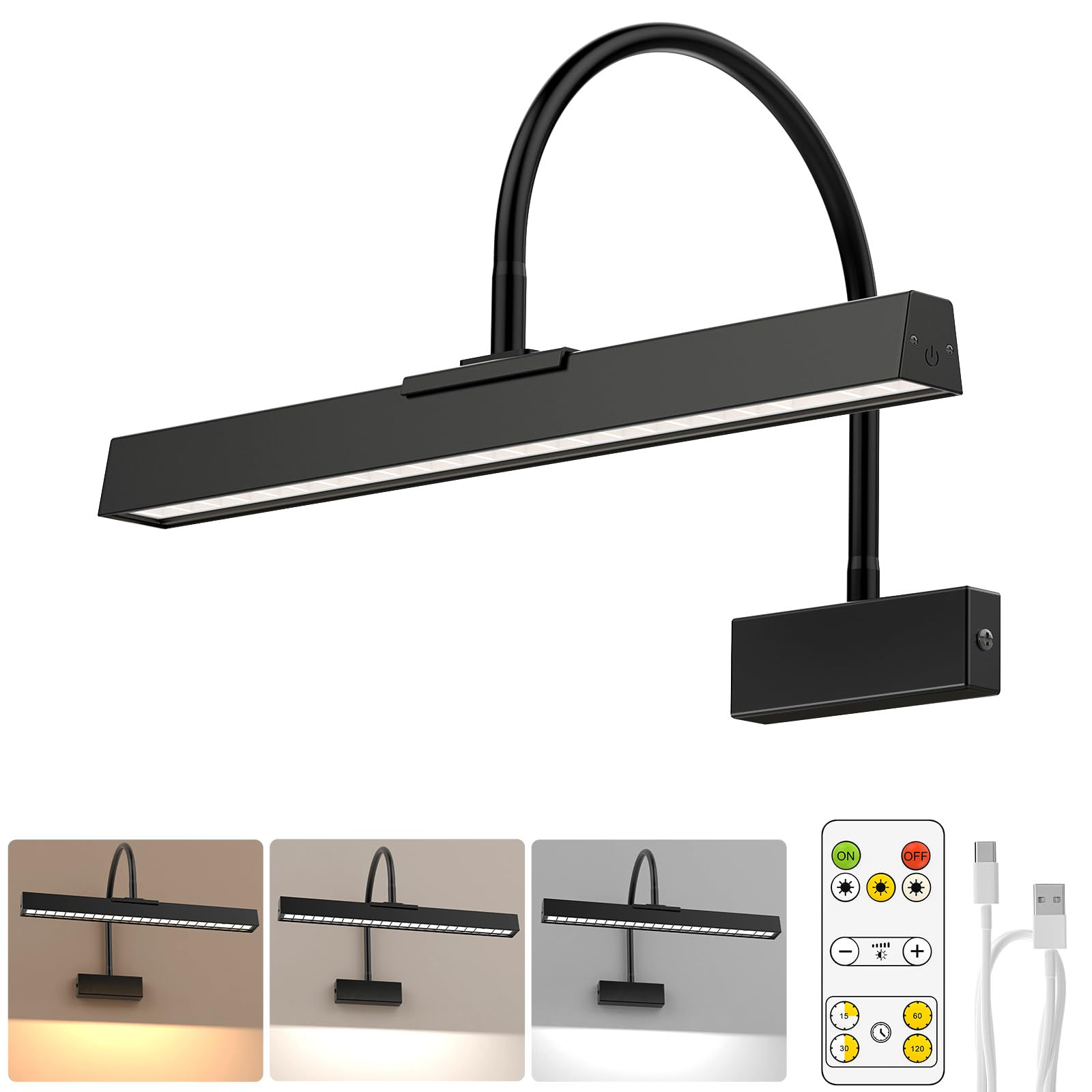 Picture Frame Light with Remote, Wireless 16 Inch Black Art Light, Battery