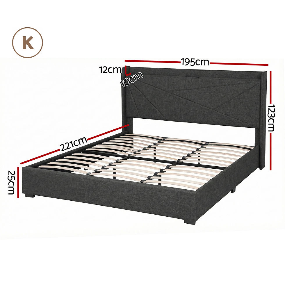 Thumbnail: Artiss King Bed Frame Gas Lift Storage Bed with Charging Ports Upholstered – alternate product view 3