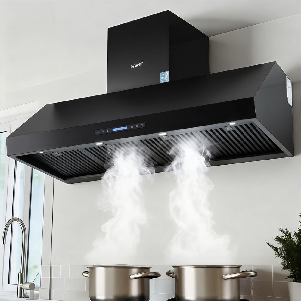 Devanti 1500mm Commercial BBQ Range Hood Dual Motor W/ Remote Control Black