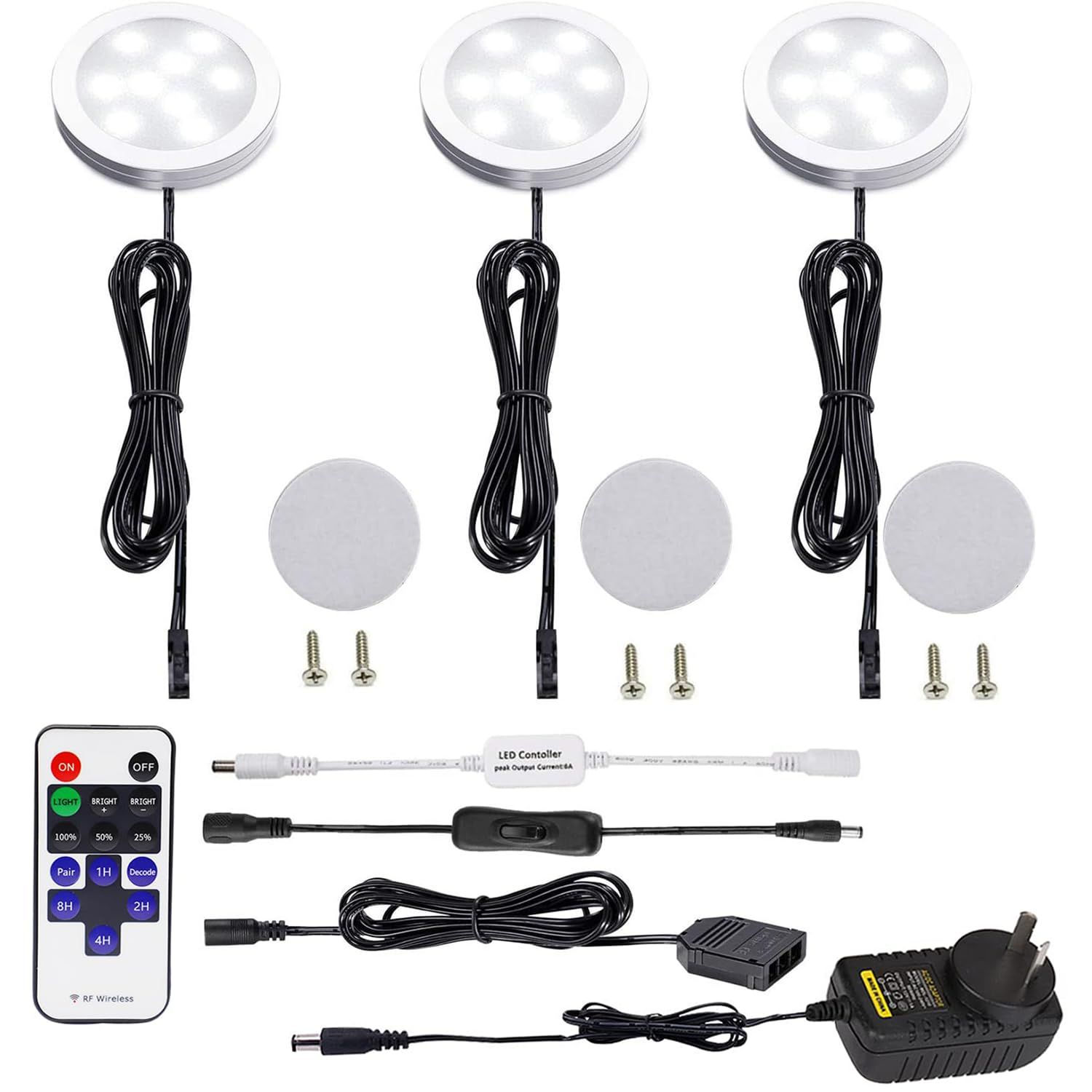 3 Pack Round Display 240V LED Puck Lights,6W Under Cupboard Counter Shelf