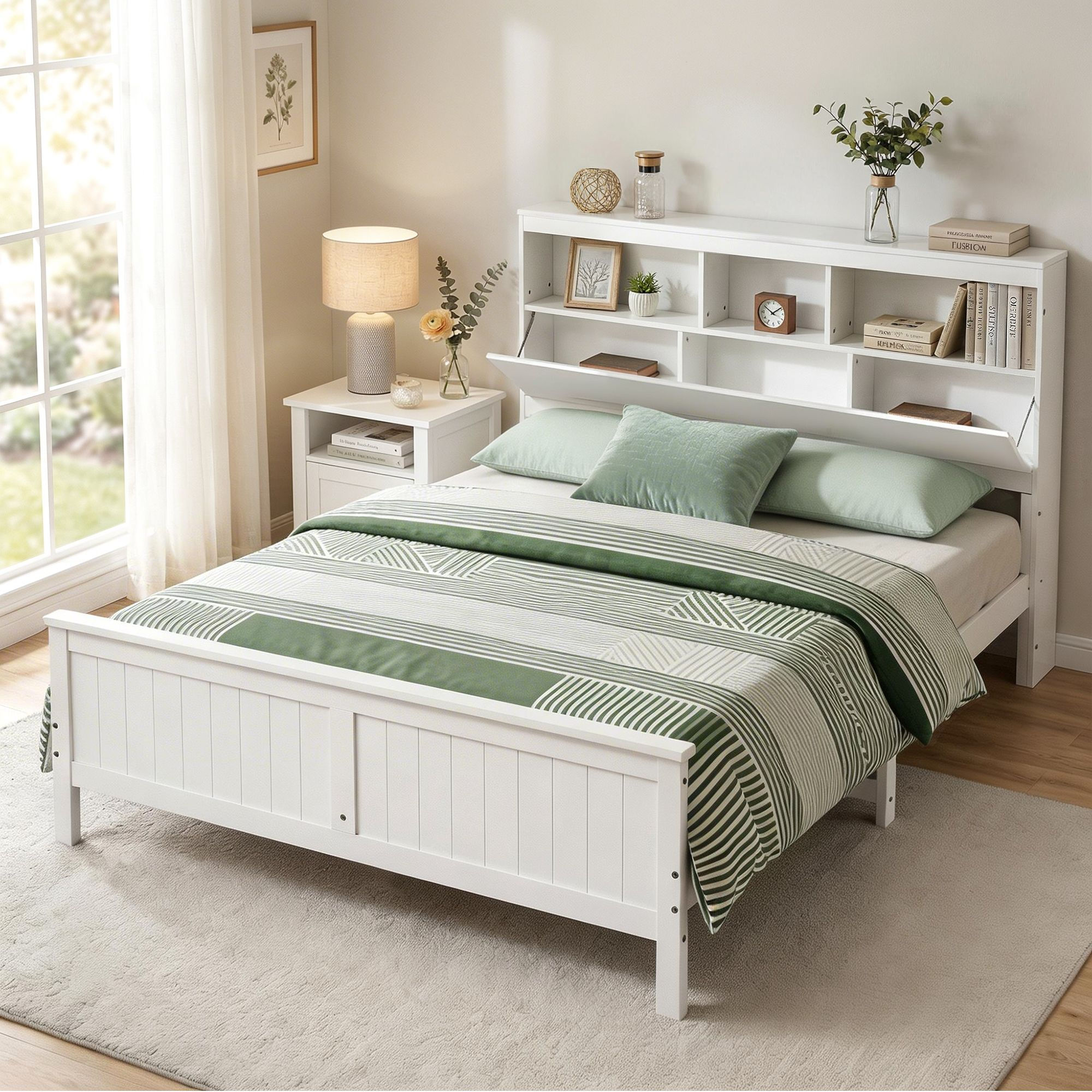 Artiss Queen Bed Frame with Storage Headboard and Footboard Wooden Bed Base