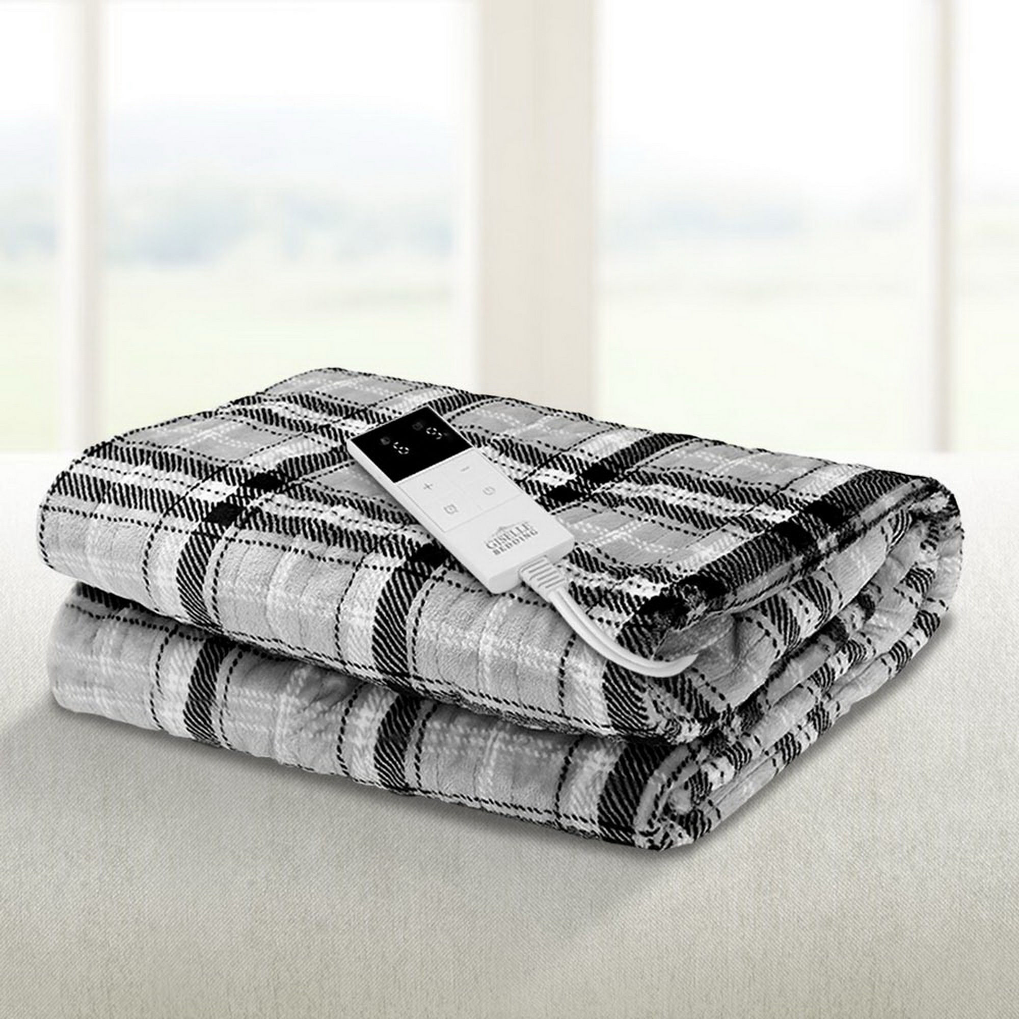 Giselle Bedding Electric Throw Rug Flannel Snuggle Blanket Washable Heated Grey
