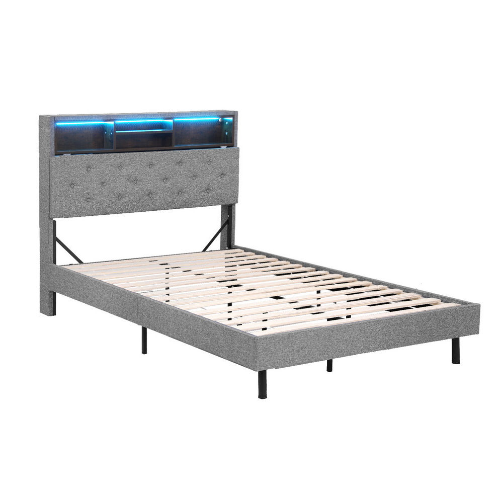 Artiss Bed Frame King Single Size LED Mattress Base Platform with Storage Shelf
