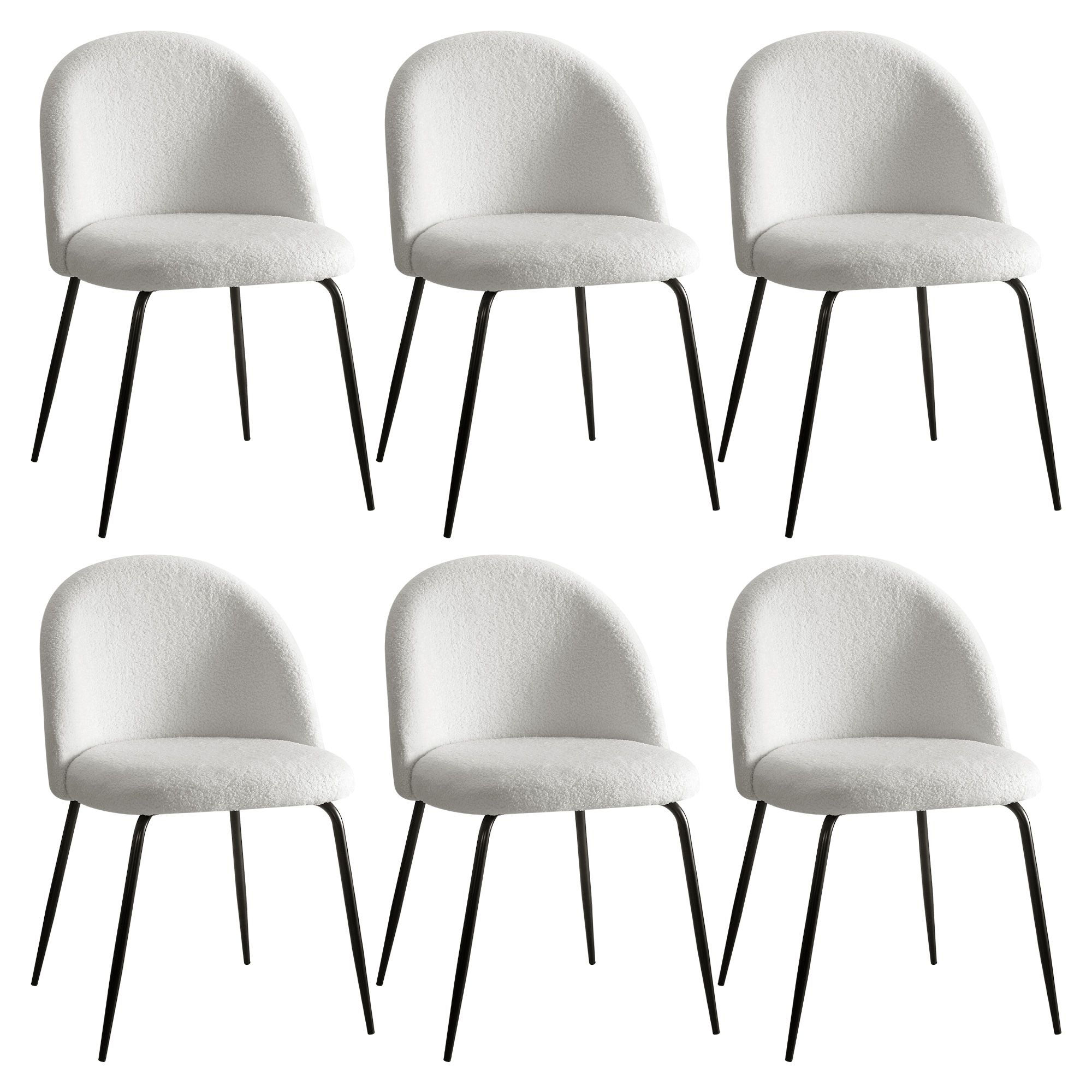 Artiss Dining Chairs Set of 6 Sherpa Boucle White