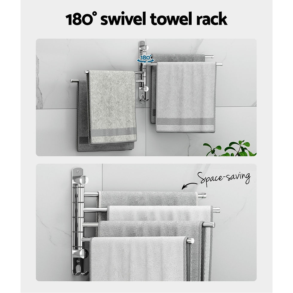 Thumbnail: Towel Rail Rack Holder 4 Bars Wall Mounted Stainless Steel Swivel Hanging Hook – alternate product view 5
