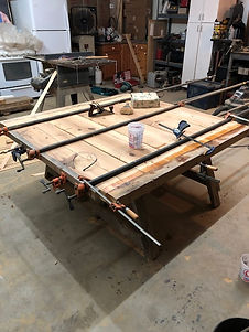 construction of kitchen table made with reclaimed heartwood pine