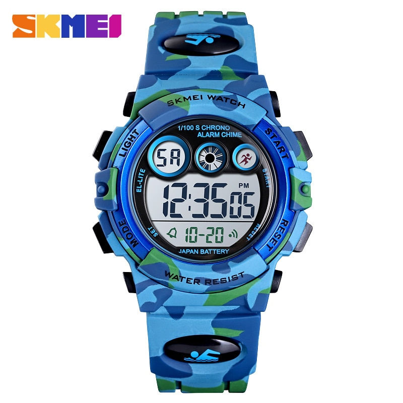 Thumbnail: SKMEI Children LED Electronic Digital Watch Stop Watch Clock 2 Time Kids Sport