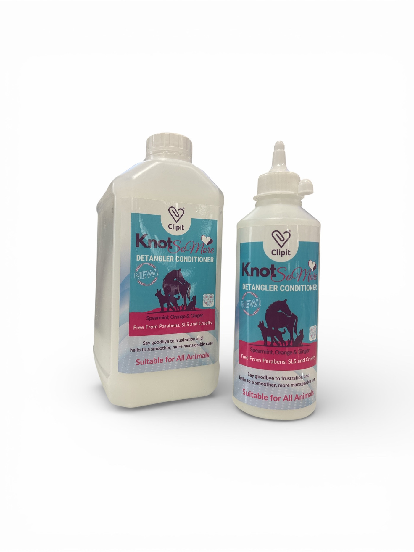 KnotSo More Conditioner 2.5Litre and 500ml stood next to each other.