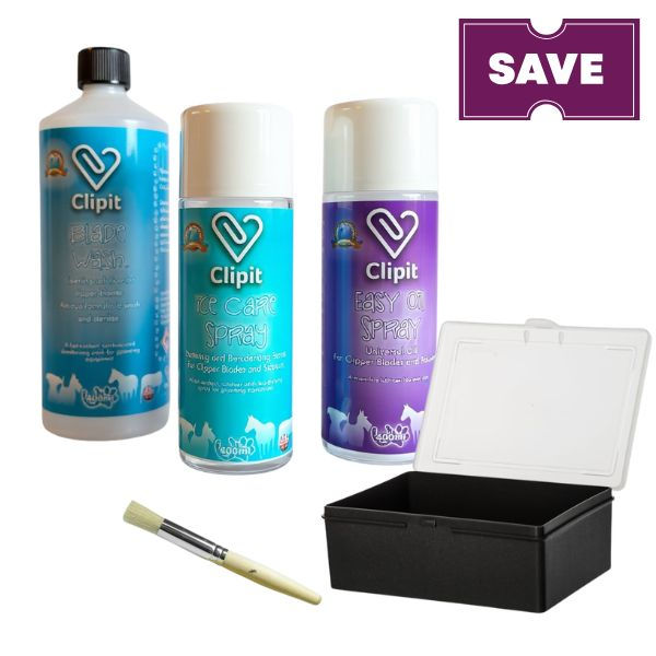 The clipper blade maintenance kit offers a variety of items to hygienically clean clipper blades.