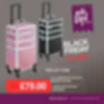 Black Friday Deal with a Pink and Black Trolley Case on a black background
