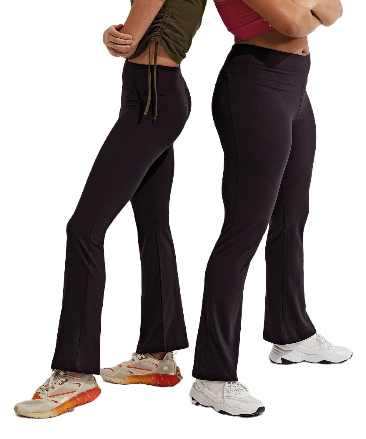 Two women wearing recycled leggings